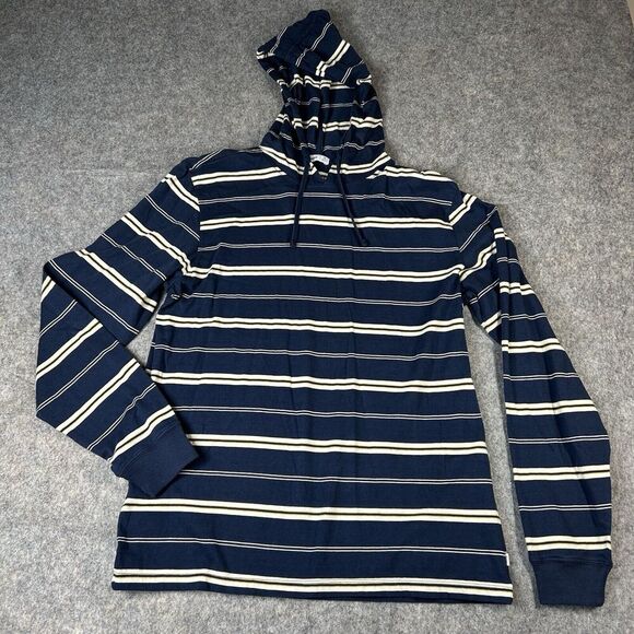 Katin Travis Hide Hoodie Mens Medium Striped Pullover Cotton Tee Navy Blue - Picture 1 of 6